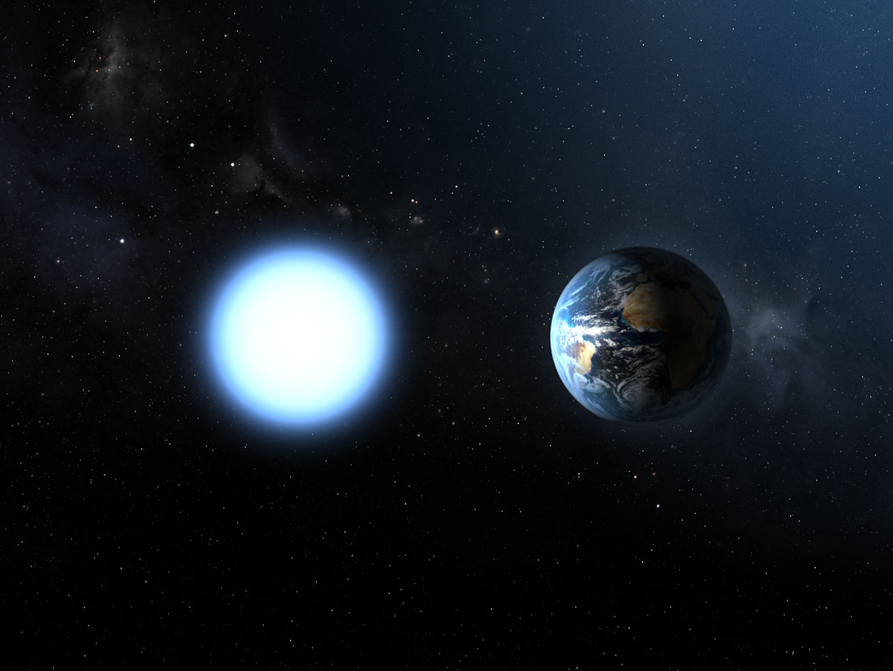 Artist's impression of the sizes of Sirius B and the Earth